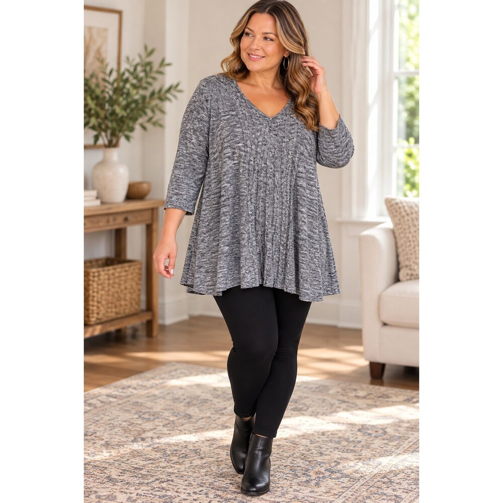 Love and Let Live Womens 3X Gray Marled V Neck Tunic Top Swing 3/4 Sleeve